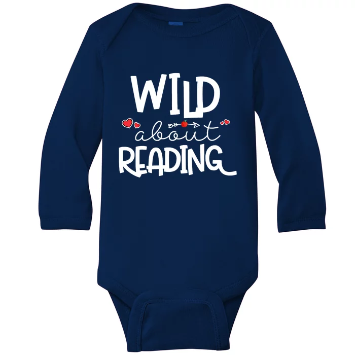 Wild About Reading With Heart Reading Books And Bookworm Baby Long Sleeve Bodysuit