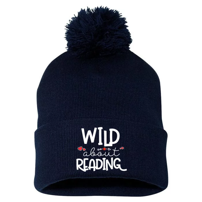 Wild About Reading With Heart Reading Books And Bookworm Pom Pom 12in Knit Beanie