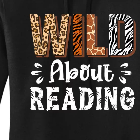 Wild About Reading Books Reader Lover Animals Leopard Zebra Women's Pullover Hoodie