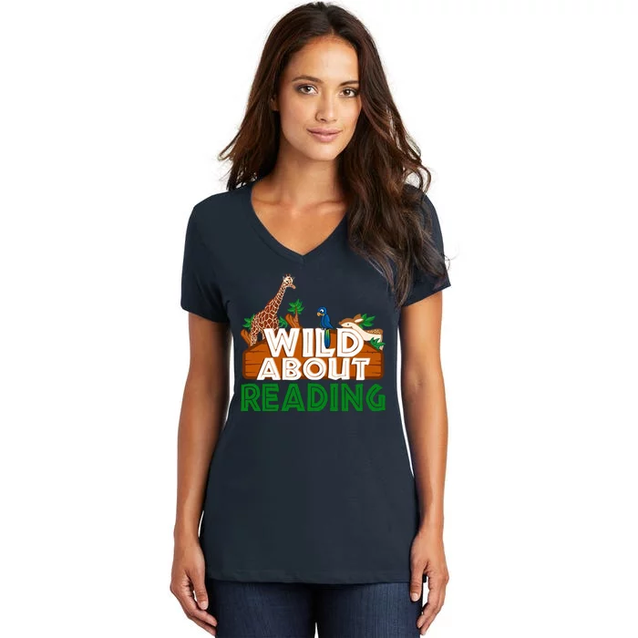 Wild About Reading Animals Women's V-Neck T-Shirt