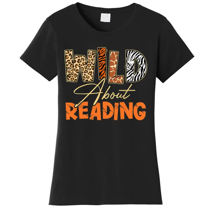 Wild About Reading African Animals Leopard Zebra Wild Zoo Women's T-Shirt