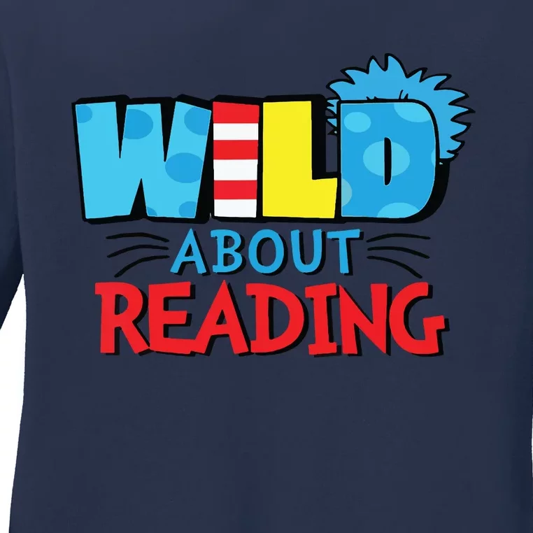 Wild About Reading Dr Teacher Red And White Stripe Hat Ladies Long Sleeve Shirt