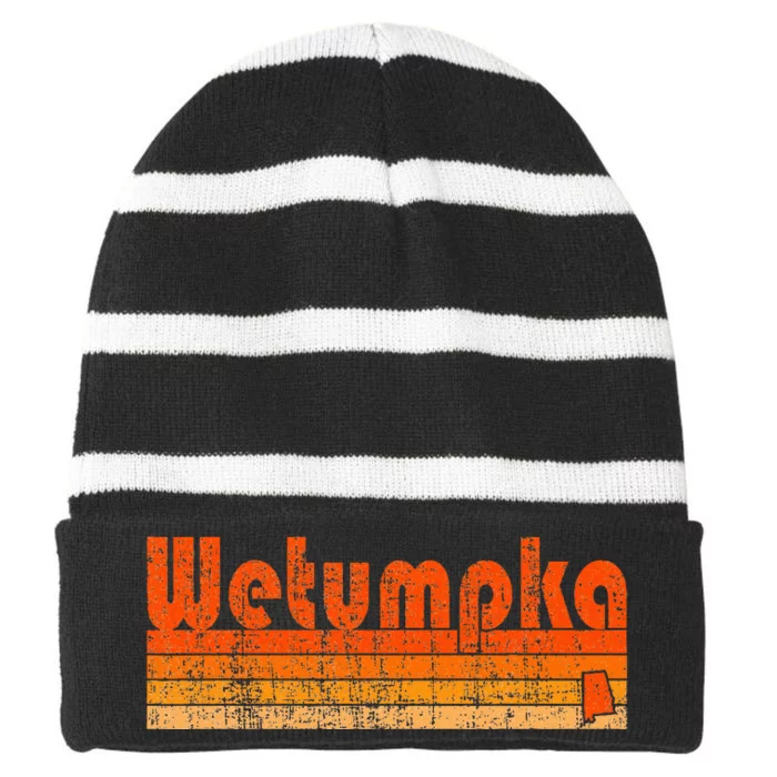 Wetumpka Alabama Retro 80s Style Striped Beanie with Solid Band