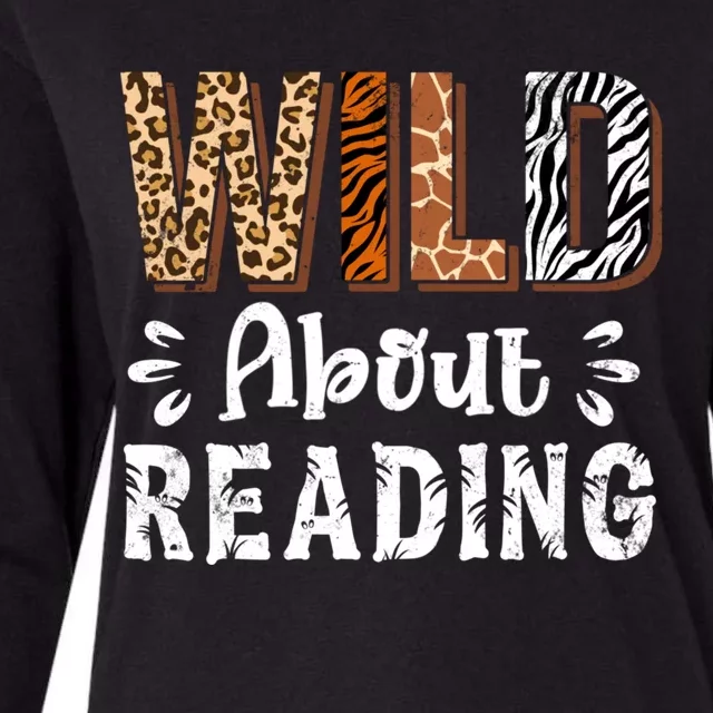 Wild About Reading Books Reader Lover Animals Leopard Zebra Womens Cotton Relaxed Long Sleeve T-Shirt