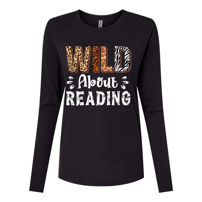 Wild About Reading Books Reader Lover Animals Leopard Zebra Womens Cotton Relaxed Long Sleeve T-Shirt