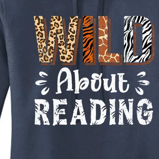 Wild About Reading Books Reader Lover Animals Leopard Zebra Women's Pullover Hoodie