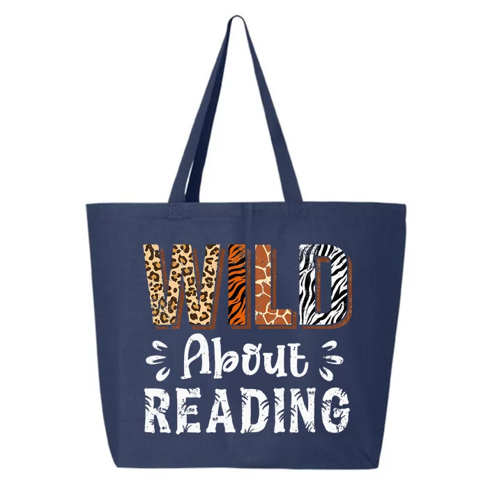 Wild About Reading Books Reader Lover Animals Leopard Zebra 25L Jumbo Tote