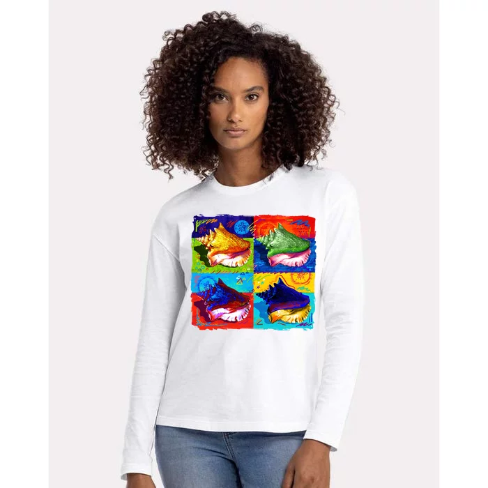 Warhol Conch Shells Womens Cotton Relaxed Long Sleeve T-Shirt