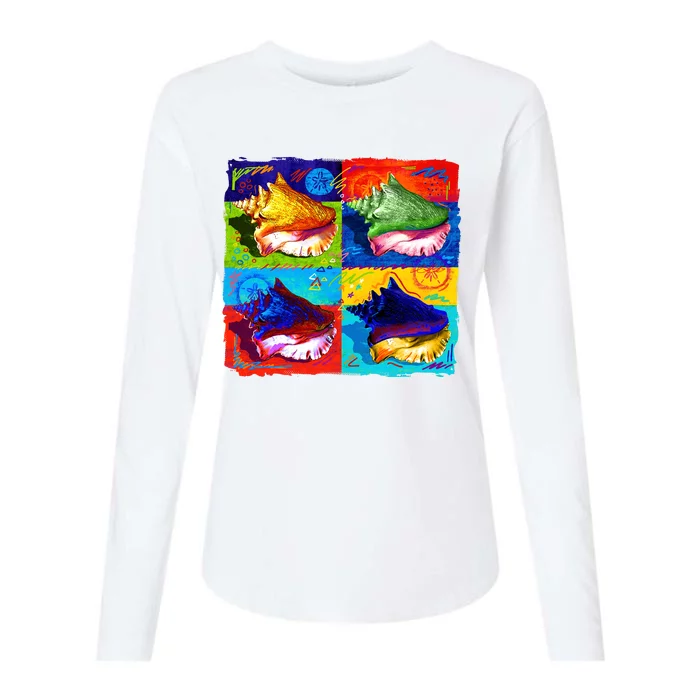 Warhol Conch Shells Womens Cotton Relaxed Long Sleeve T-Shirt