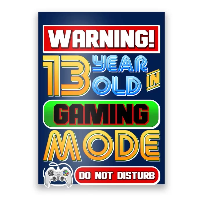 Warning 13 Year Old In Gaming Mode Birthday Poster