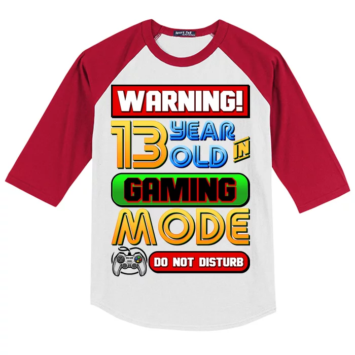 Warning 13 Year Old In Gaming Mode Birthday Kids Colorblock Raglan Jersey