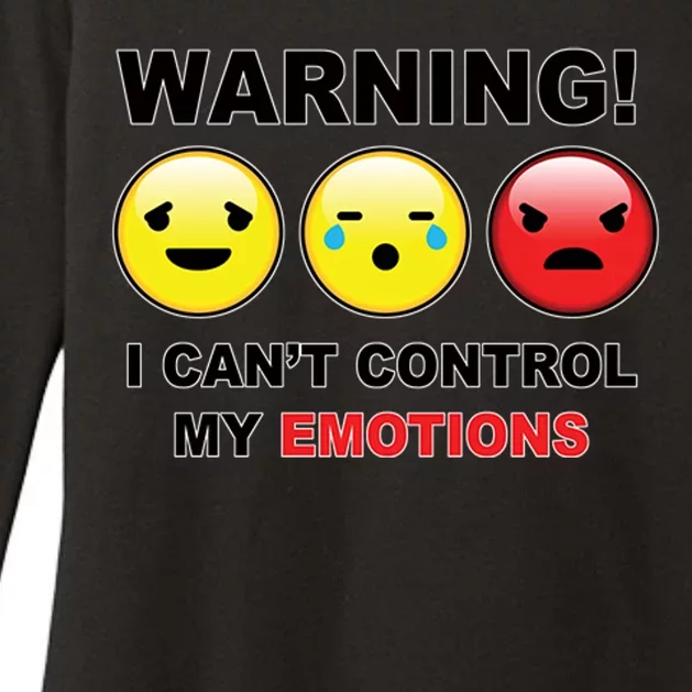 Warning Can't Control Emotions Emoji Face Womens CVC Long Sleeve Shirt