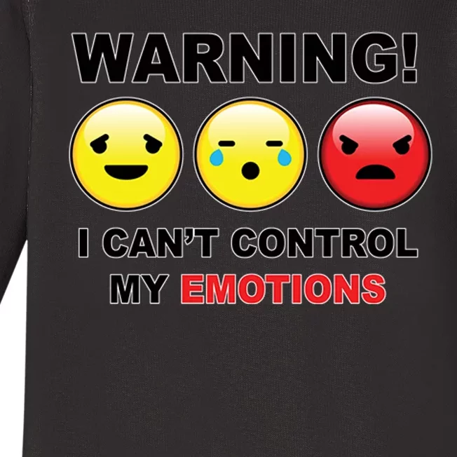 Warning Can't Control Emotions Emoji Face Baby Long Sleeve Bodysuit