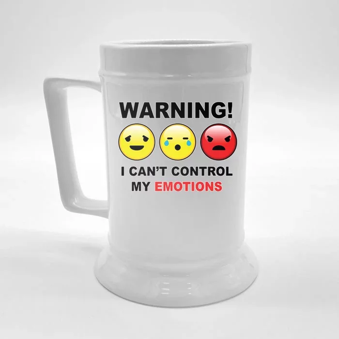 Warning Can't Control Emotions Emoji Face Front & Back Beer Stein