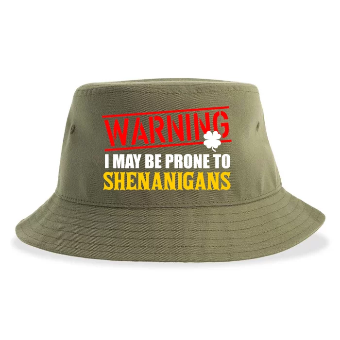 Warning I May Be Prone to Shenanigans St. Patrick's Day Clover Sustainable Bucket Hat