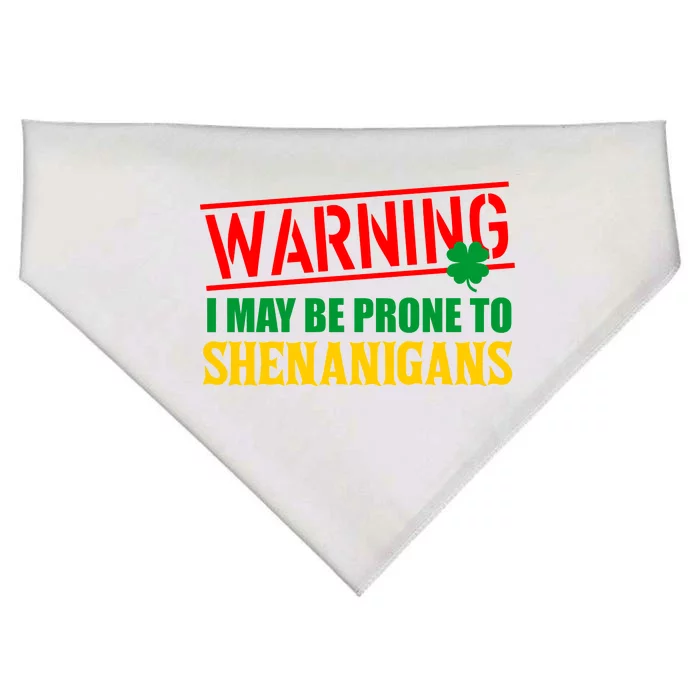 Warning I May Be Prone to Shenanigans St. Patrick's Day Clover USA-Made Doggie Bandana