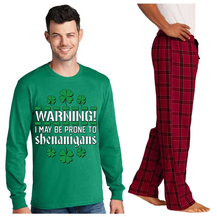 Warning! May Be Prone to Shenanigans Irish Clovers Long Sleeve Pajama Set