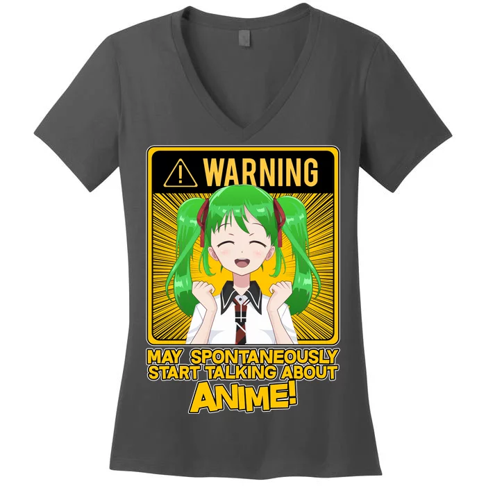 Warning May Spontaneously Start Talking About Anime Women's V-Neck T-Shirt