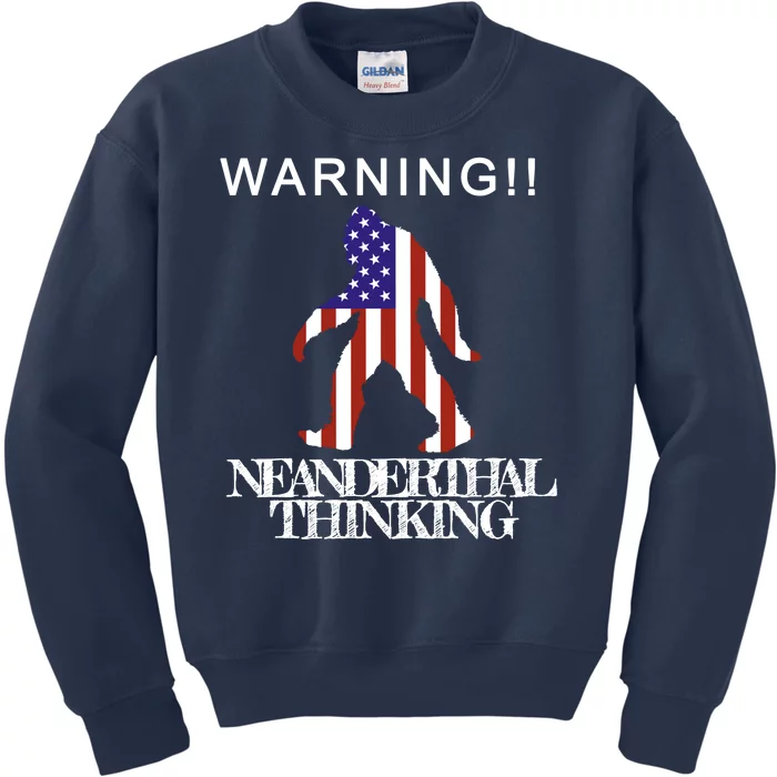 Warning Neanderthal Thinking Bigfoot Kids Sweatshirt