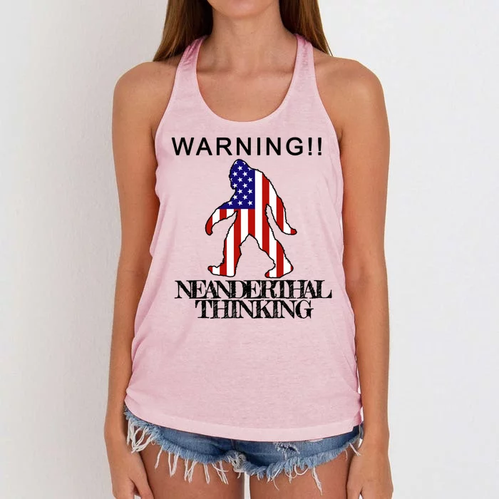 Warning Neanderthal Thinking Bigfoot Women's Knotted Racerback Tank