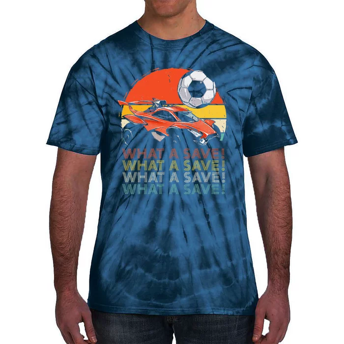 What a save Vintage Retro Rocket Soccer Car Tie-Dye T-Shirt