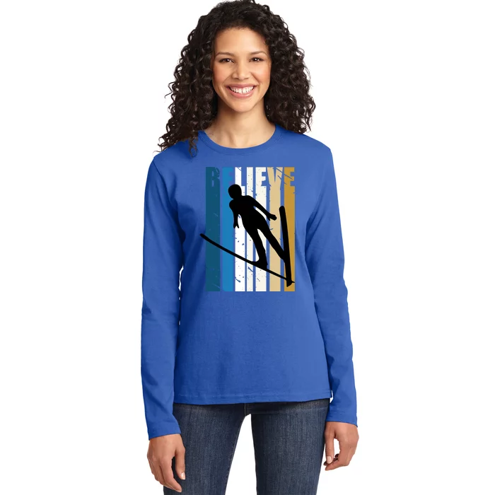 Wo Alpine Ski Jump Jumping Female Skier Skiing Cool Gift Ladies Long Sleeve Shirt