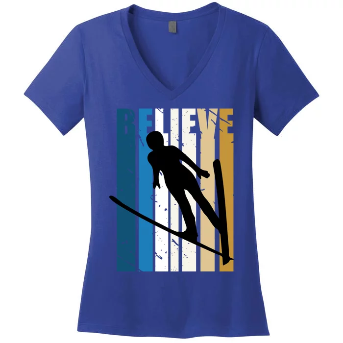 Wo Alpine Ski Jump Jumping Female Skier Skiing Cool Gift Women's V-Neck T-Shirt