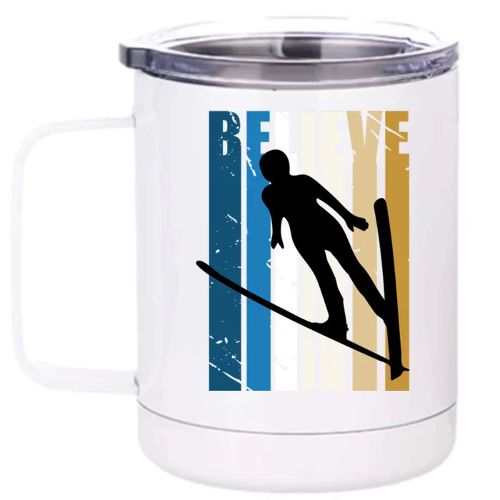 Wo Alpine Ski Jump Jumping Female Skier Skiing Cool Gift Front & Back 12oz Stainless Steel Tumbler Cup