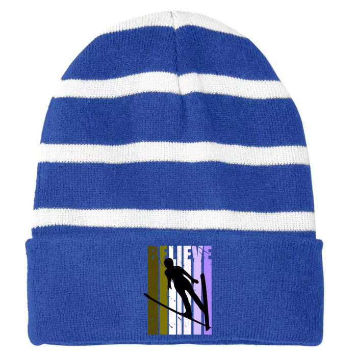 Wo Alpine Ski Jump Jumping Female Skier Skiing Jumper Meaningful Gift Striped Beanie with Solid Band