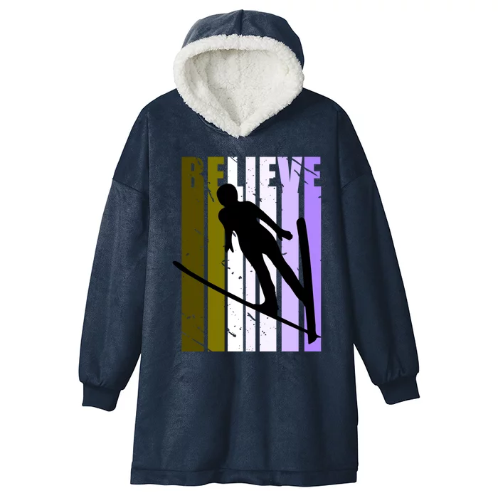 Wo Alpine Ski Jump Jumping Female Skier Skiing Jumper Meaningful Gift Hooded Wearable Blanket