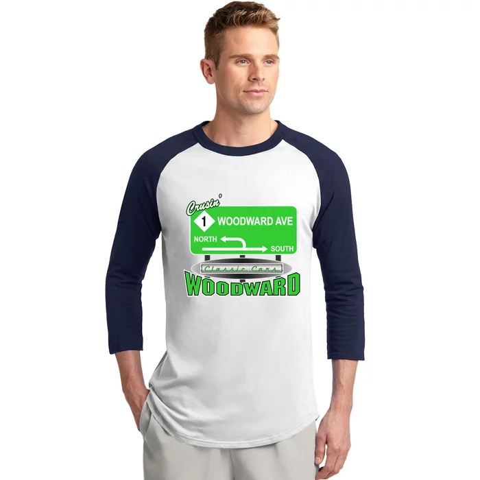 Woodward Ave Street Sign Baseball Sleeve Shirt