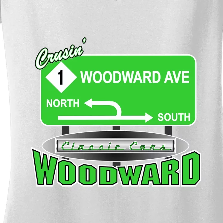 Woodward Ave Street Sign Women's V-Neck T-Shirt