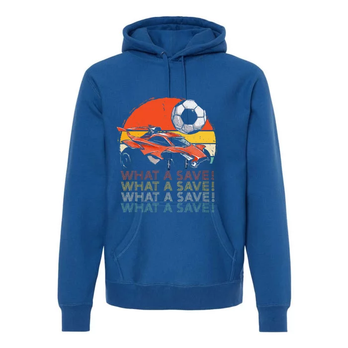 What A Save Retro Rocket Soccer Car Premium Hoodie