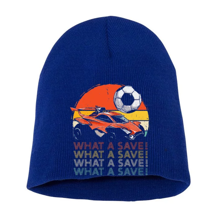 What A Save Retro Rocket Soccer Car Short Acrylic Beanie