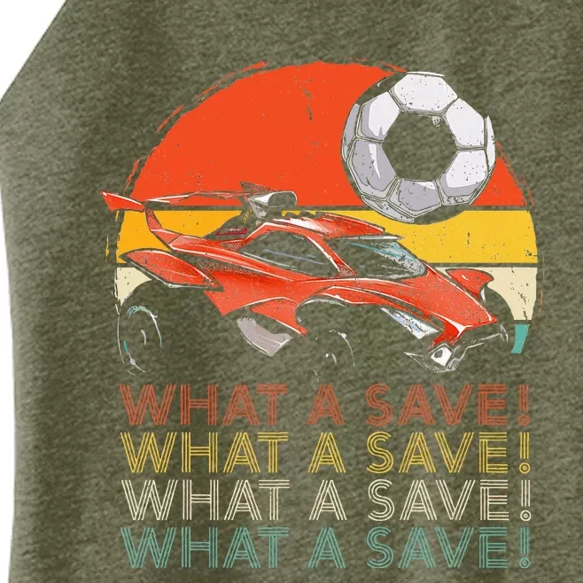 What A Save Retro Rocket Soccer Car Women’s Perfect Tri Rocker Tank