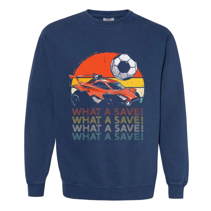 What A Save Retro Rocket Soccer Car Garment-Dyed Sweatshirt