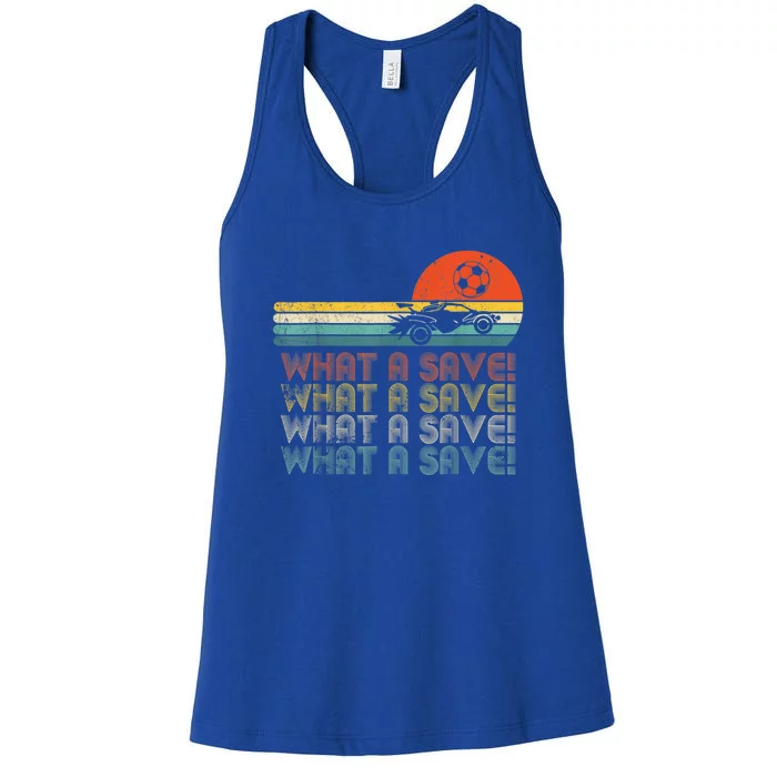 What A Save Vintage Retro Rocket Soccer Car League Women's Racerback Tank