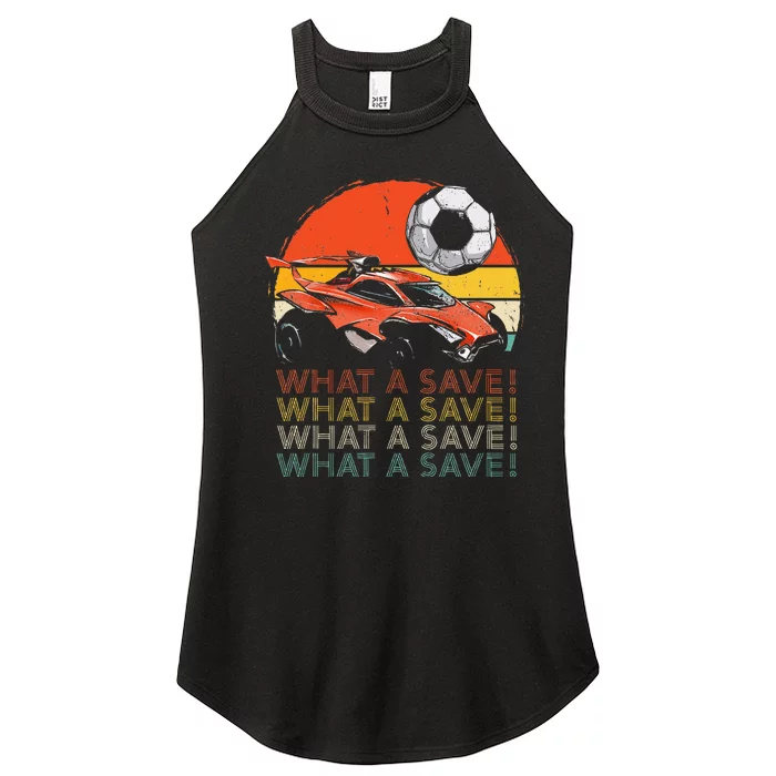 What A Save Vintage Retro Rocket Soccer Car Women’s Perfect Tri Rocker Tank