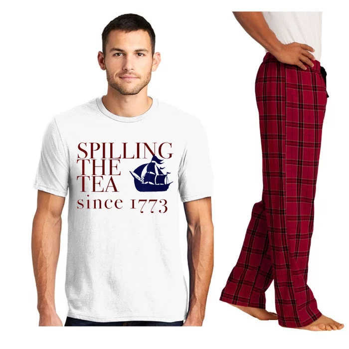 Womens AMERICA SPILLING TEA SINCE 1773 July 4 Boston Party Meme Pajama Set