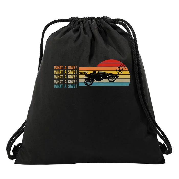 What A Save Vintage Retro Rocket Soccer Car League Drawstring Bag