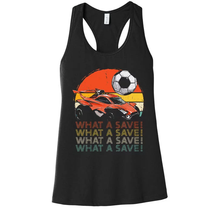 What A Save Vintage Retro Rocket Soccer Car Women's Racerback Tank