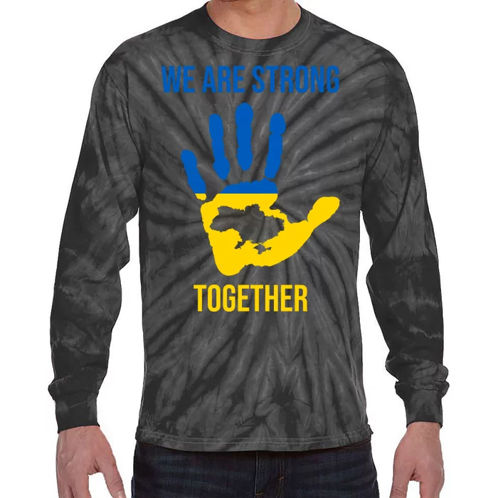 We Are Strong Together Ukraine Hand Print Tie-Dye Long Sleeve Shirt