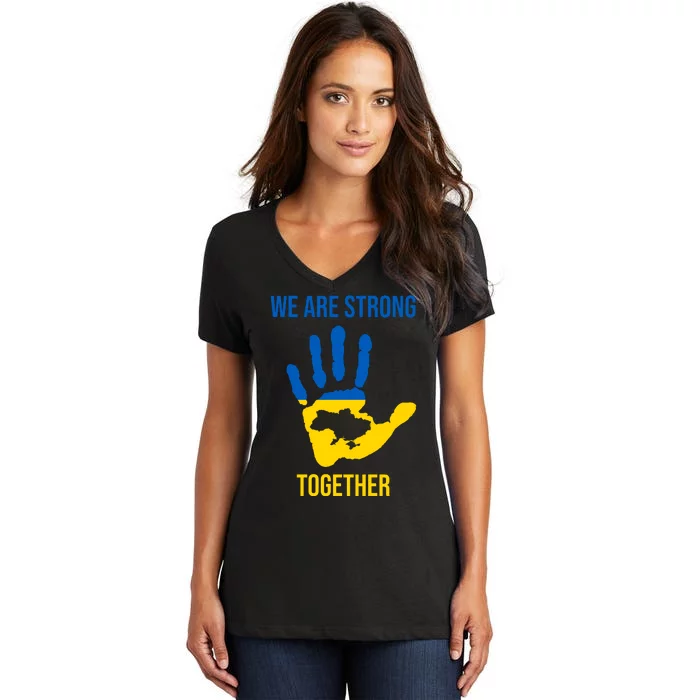 We Are Strong Together Ukraine Hand Print Women's V-Neck T-Shirt