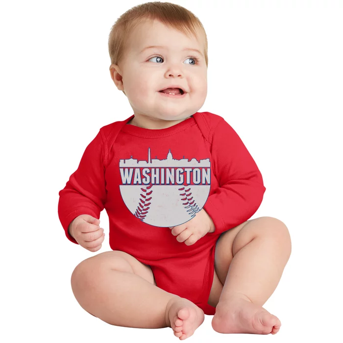 Washington Baseball Vintage Baby Long Sleeve Bodysuit