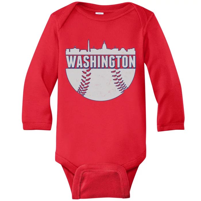 Washington Baseball Vintage Baby Long Sleeve Bodysuit