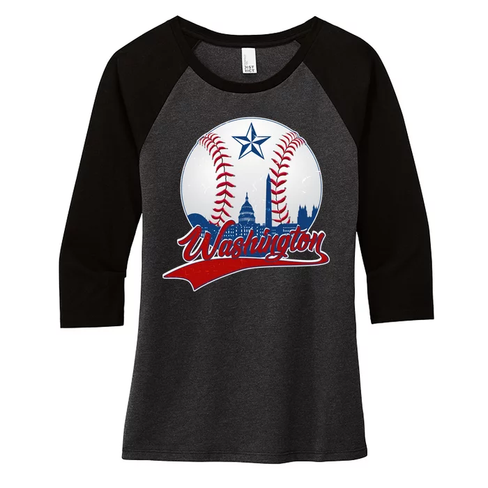 Washington Baseball Vintage Style Fan Women's Tri-Blend 3/4-Sleeve Raglan Shirt