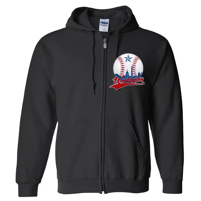 Washington Baseball Vintage Style Fan Full Zip Hoodie