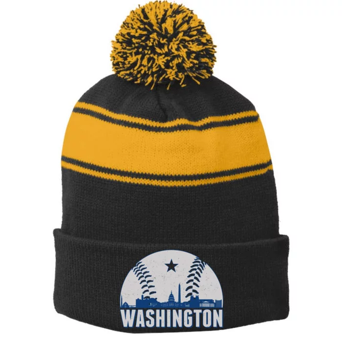 Washington DC Baseball Skyline Stripe Pom Pom Beanie