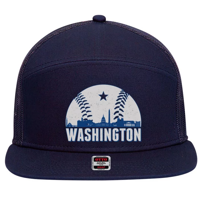 Washington DC Baseball Skyline 7 Panel Mesh Trucker Snapback Hat