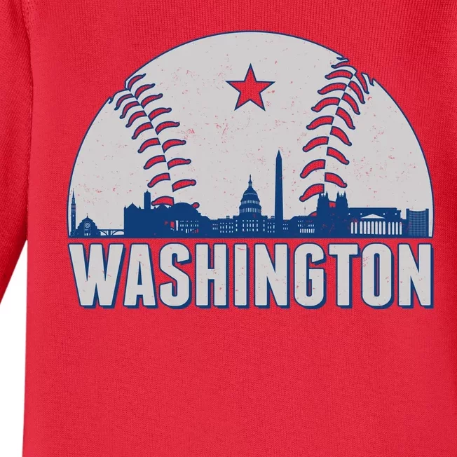 Washington DC Baseball Skyline Baby Long Sleeve Bodysuit